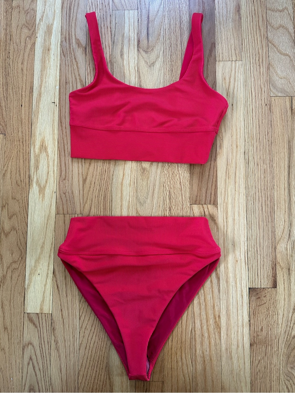 Beach Riot x Revolve Peyton Bikini Top/Highway Bikini Bottom Red Ribbed size S/M